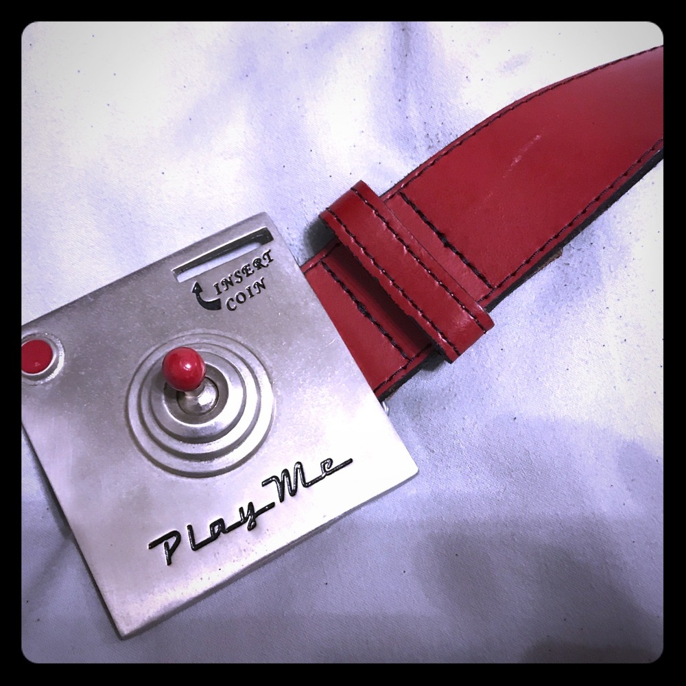 “Play Me” Belt Buckle w/Red Leather - Size 36